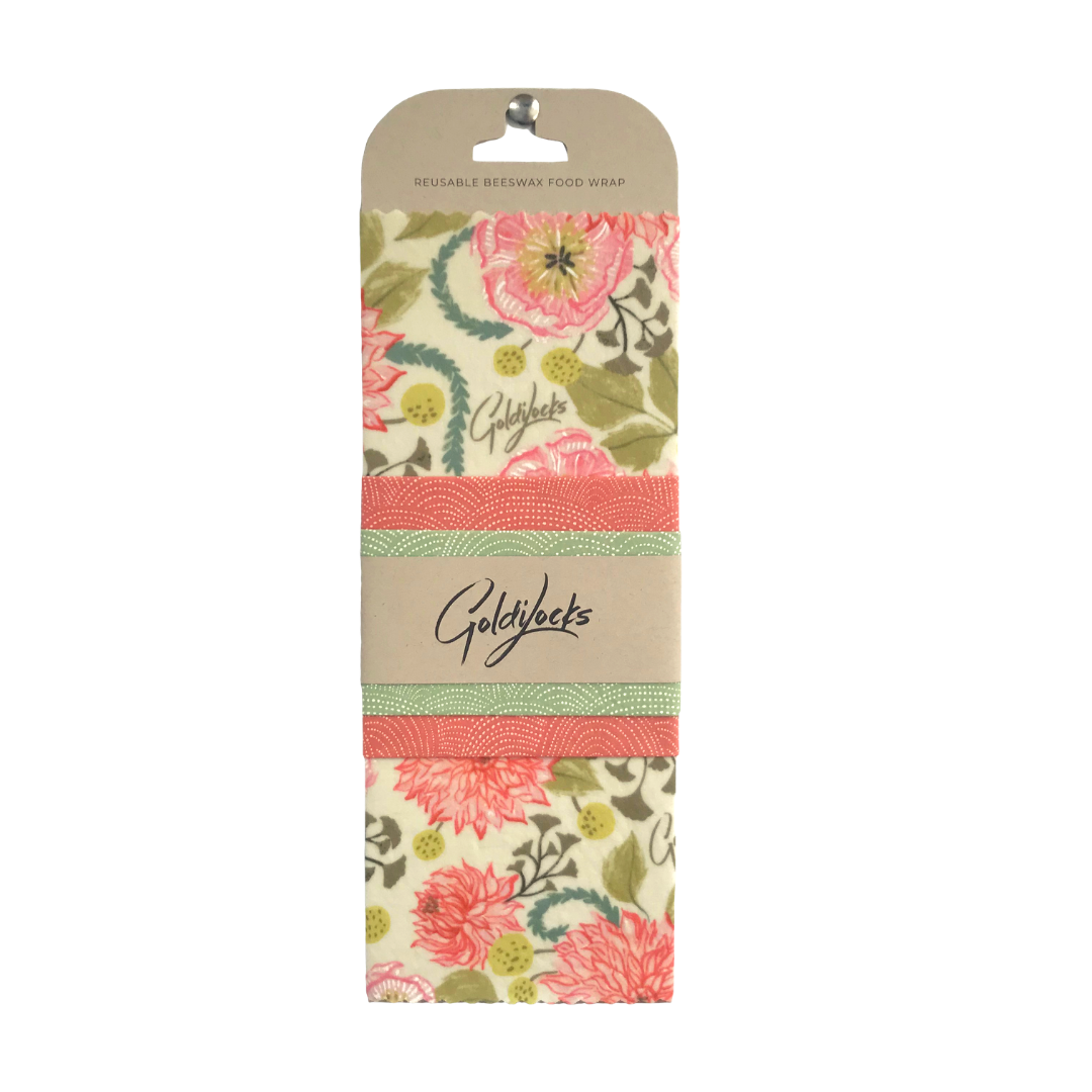 Goldilocks Reusable Food Wax Wraps - Pink Floral set of 3