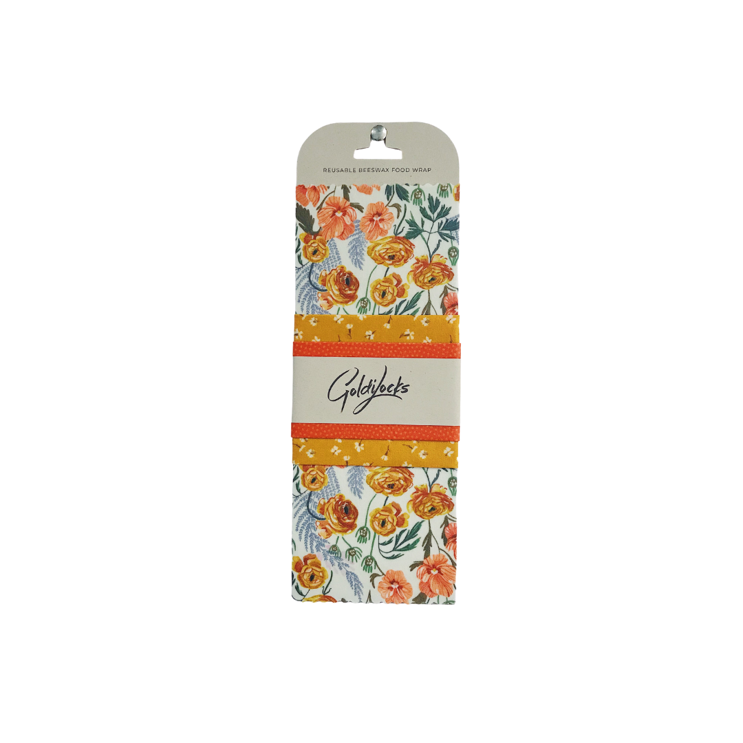 Goldilocks Reusable Food Wax Wraps - Golden Floral set of 3