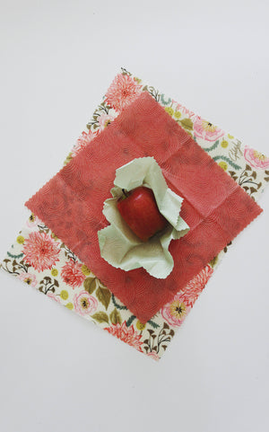 Goldilocks Reusable Food Wax Wraps - Pink Floral set of 3